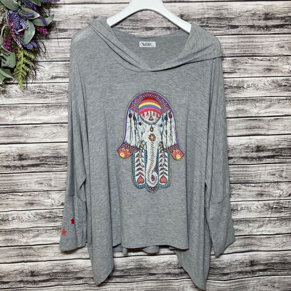 Lauren Moshi Wilma Elephant Hamsa Pullover  M/L